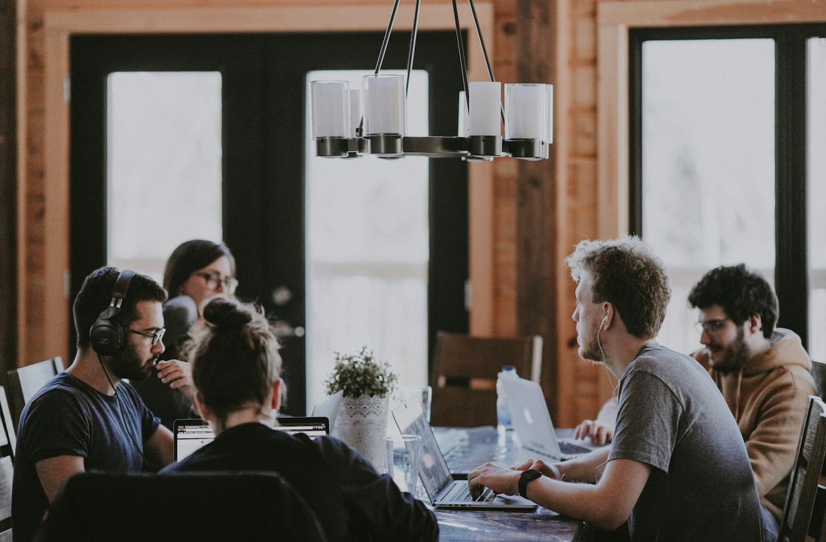 Team working together at a shared table